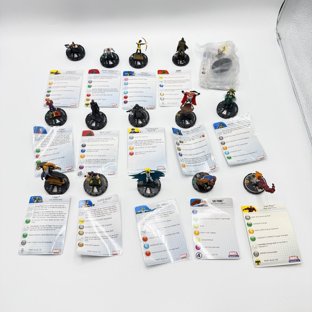 Heroclix Marvel Uncommon, Super Rare, Unique Mixed‎ Lot of 15 with Cards Lot I